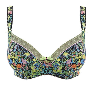 Freya's Strawberry Fields, balconette, plunge bra creates that pinup look. Green bows and lace garnish this bra. Style  1961.