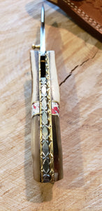 Folding Pocket Knife Deer Antler Ram Horn Red Turquoise Handle Hammered Steel (J26) - North Rustic