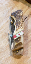 Folding Pocket Knife Deer Antler Ram Horn Red Turquoise Handle Hammered Steel (J26) - North Rustic