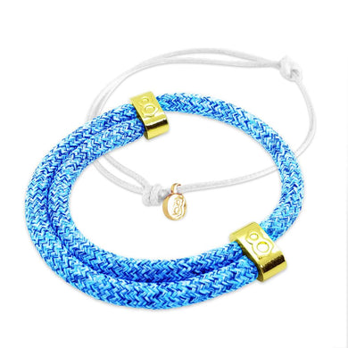st8te Handmade Blue & Gold Flyknit Bracelet Stack | Adjustable Sliders