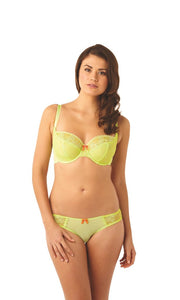  Made by Panache, this is Lucy from their Cleo line. A seamed, 3part cup, wired, balcony bra. Sides and back are made of powermesh for a secure fit and cups are lined at bottom for extra support. Style 5851. 