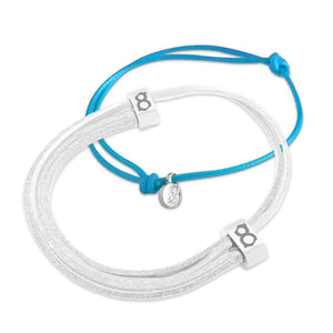 st8te Handmade White & Blue Leather Bracelet Stack | Adjustable Slider