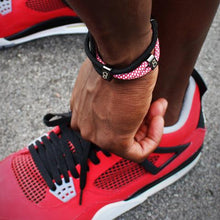 Red and White bracelet with black slider - bracelet stacks for men and women