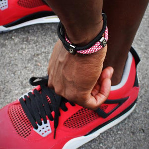 Red and White bracelet with black slider - bracelet stacks for men and women